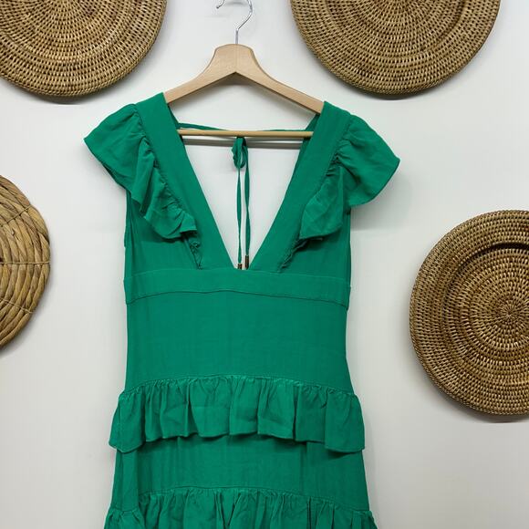 $135 Hello Molly Tie Slit Friendship Gardens Maxi Dress Emerald Green Medium / 6 - Picture 4 of 8